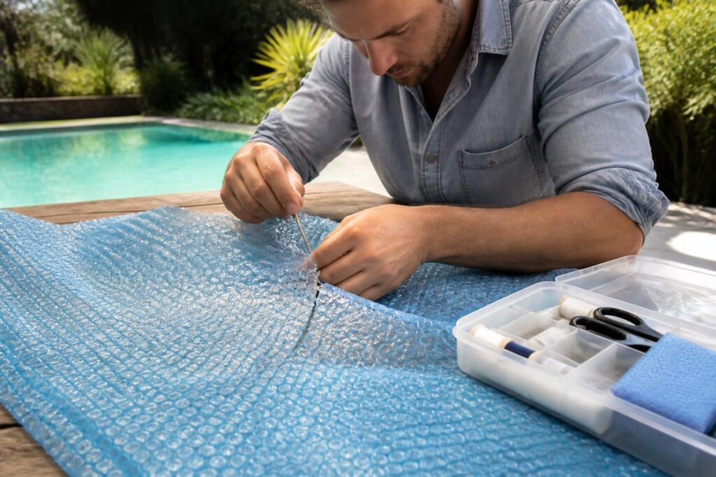 apprenez à coudre une bâche à bulle pour réparer vous-même votre couverture de piscine et éviter de la jeter. guide pratique facile à suivre pour prolonger la vie de votre bâche.